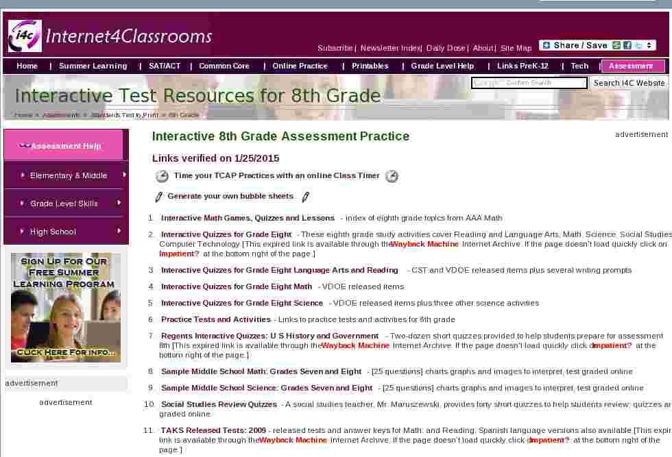 Interactive State Standard Assessments for 8th Grade Test Prep