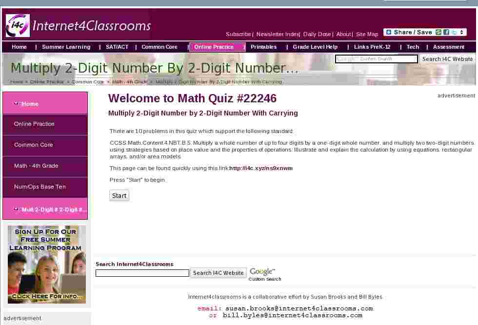 Online Practice Quiz Multiply 2 Digit Number By 2 Digit Number With