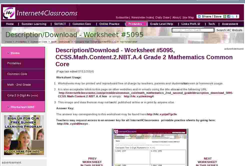 Description Download Worksheet 5095 CCSS Math Content 2 NBT A 4