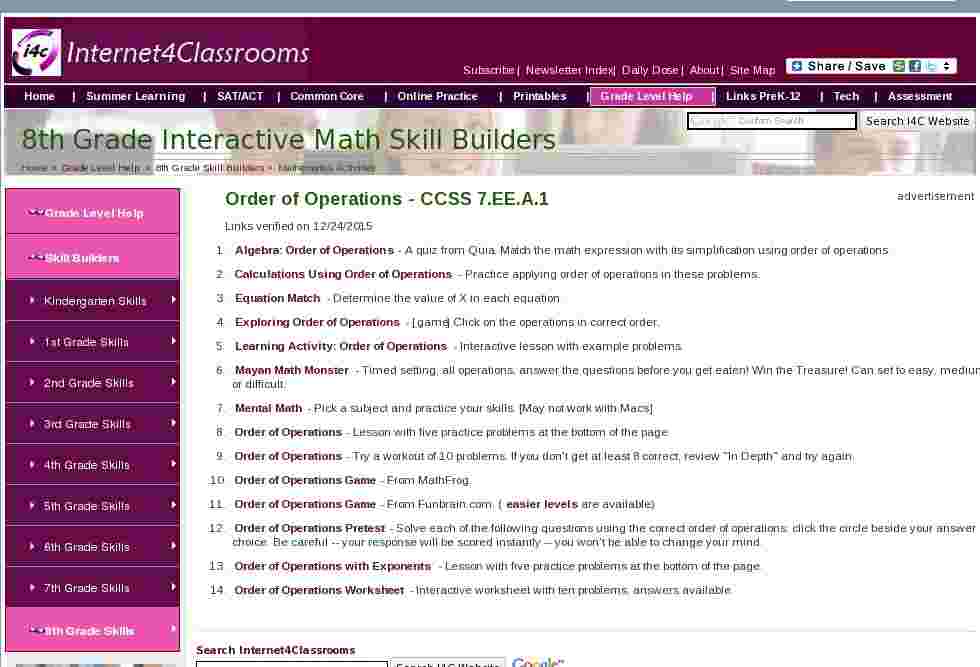 Eighth Grade Interactive Math Skills - Order of Operations