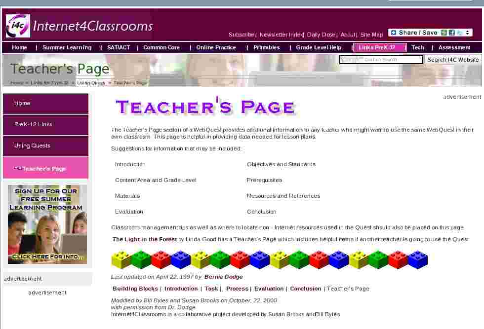 WebQuest Teachers Page