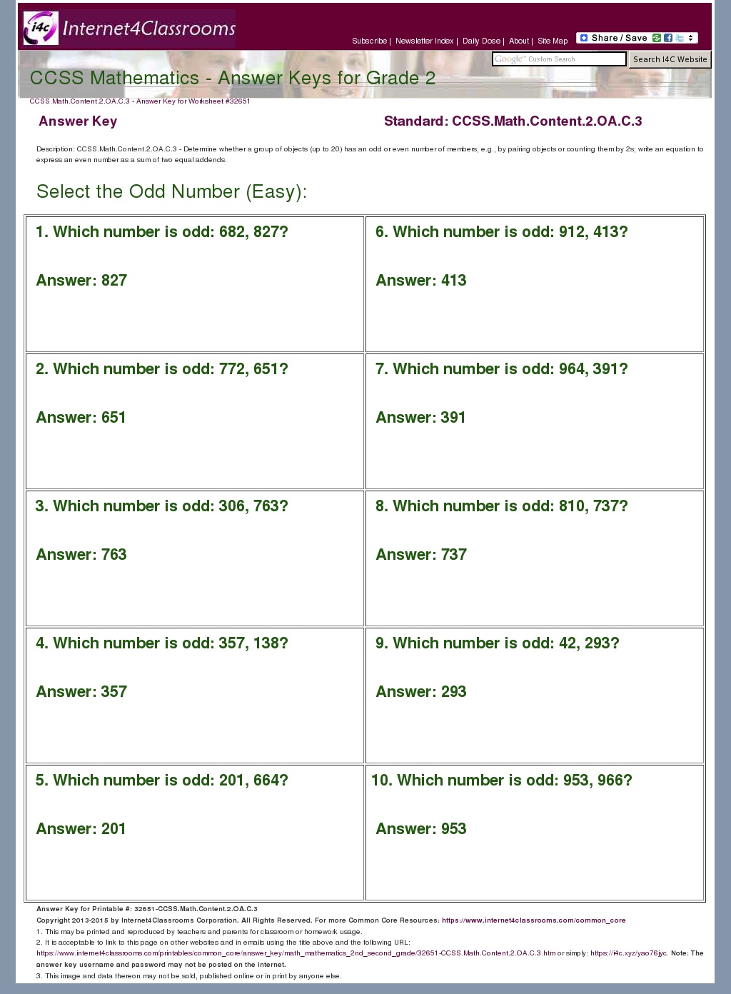 Answer Key Download Worksheet 32651 CCSS Math Content 2 OA C 3