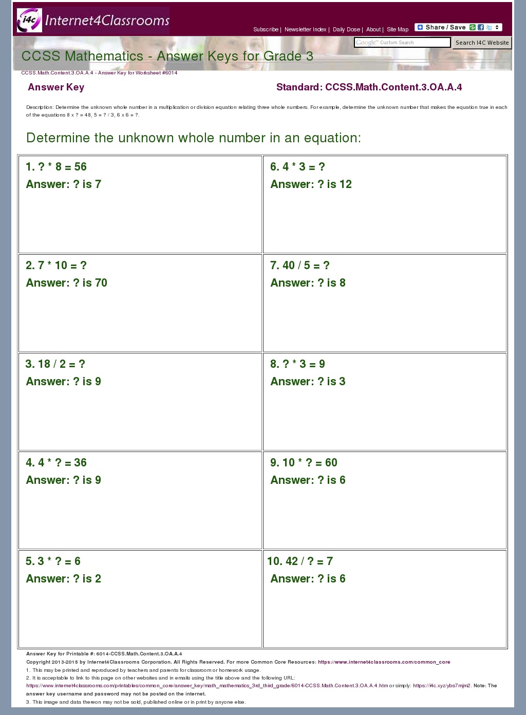 Ccss Math Content 3 Oa A 4 Worksheets