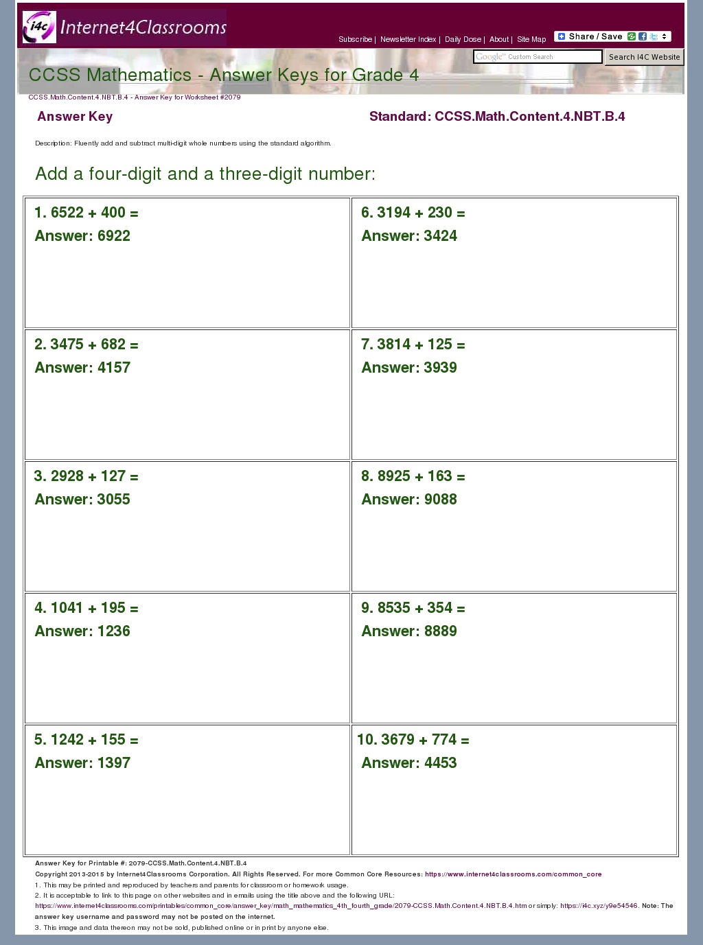 Answer Key Download Worksheet 2079 CCSS Math Content 4 NBT B 4