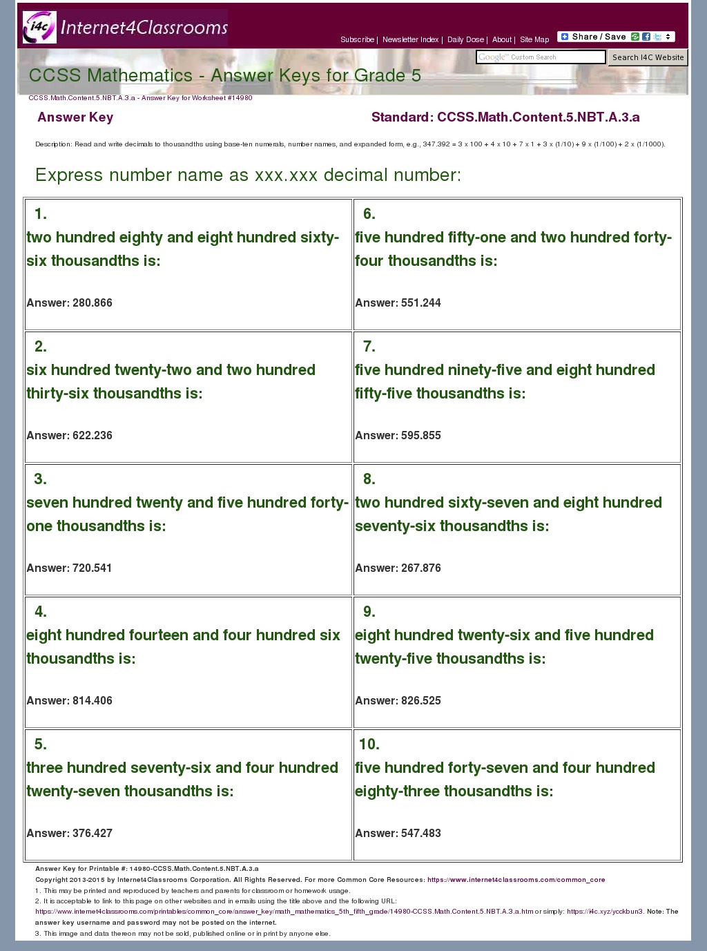 Answer Key Download - Worksheet #14980. CCSS.Math.Content ...