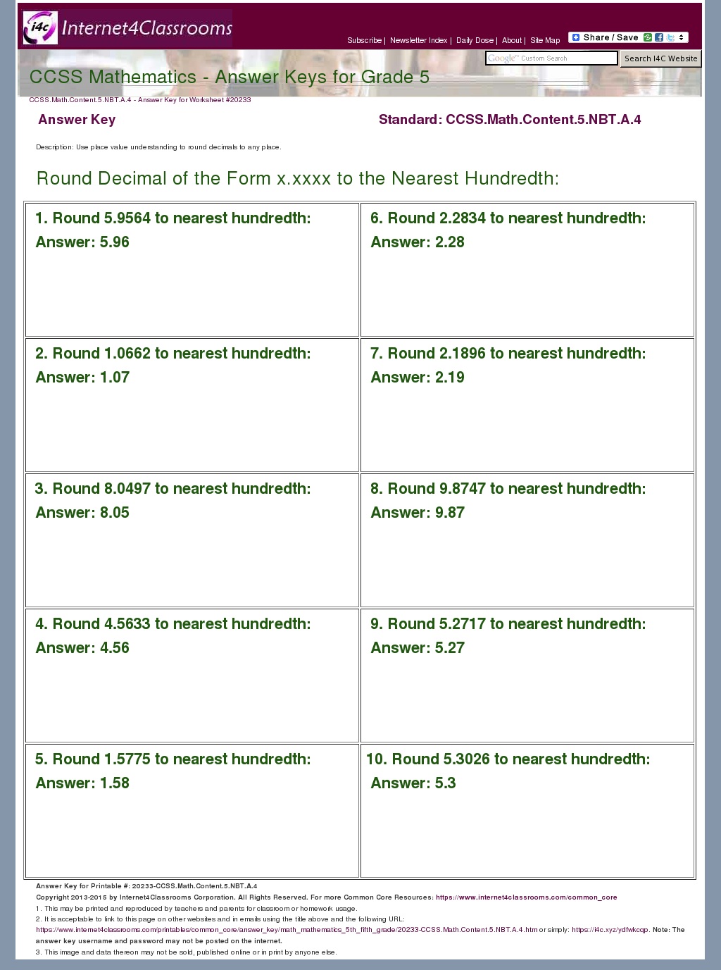 Answer Key Download Worksheet 20233 CCSS Math Content 5 NBT A 4