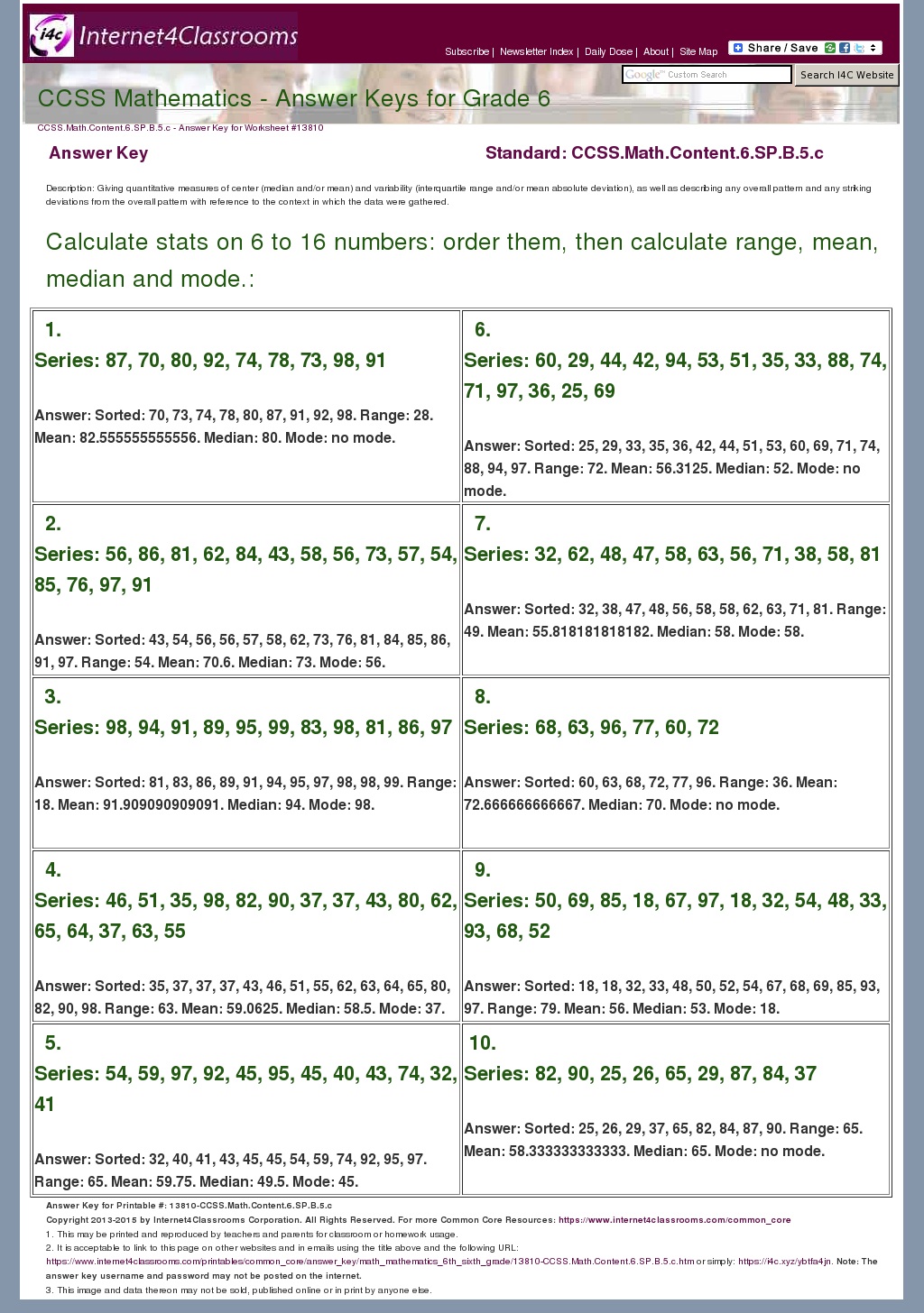 Answer Key Download - Worksheet #13810. CCSS.Math.Content.6.SP.B.5.c