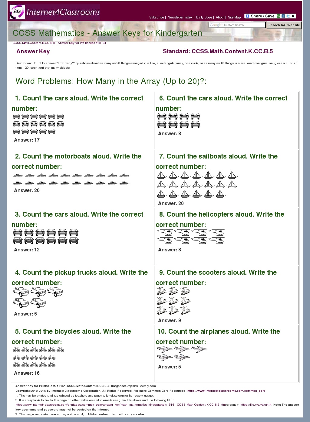 Answer Key Download Worksheet 15161 CCSS Math Content K CC B 5