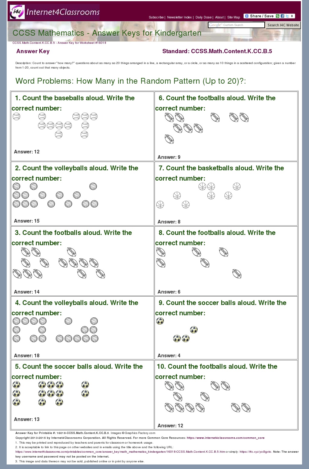 Answer Key Download Worksheet 16018 CCSS Math Content K CC B 5