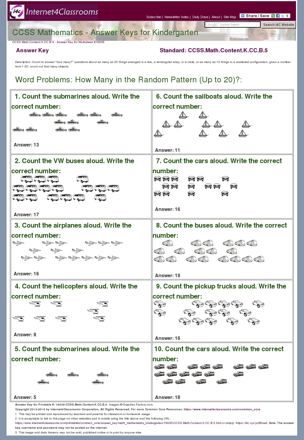 Answer Key Download Worksheet 16035 CCSS Math Content K CC B 5