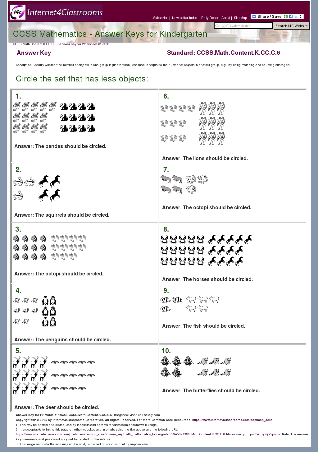 Answer Key Download Worksheet 19456 CCSS Math Content K CC C 6