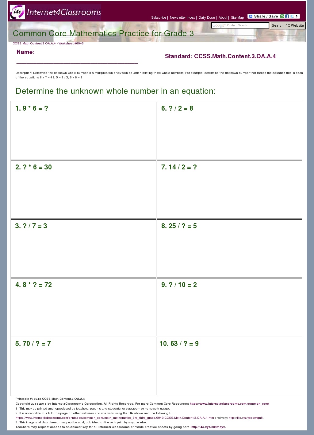 Description/Download - Worksheet #6043. CCSS.Math.Content.3.OA.A.4