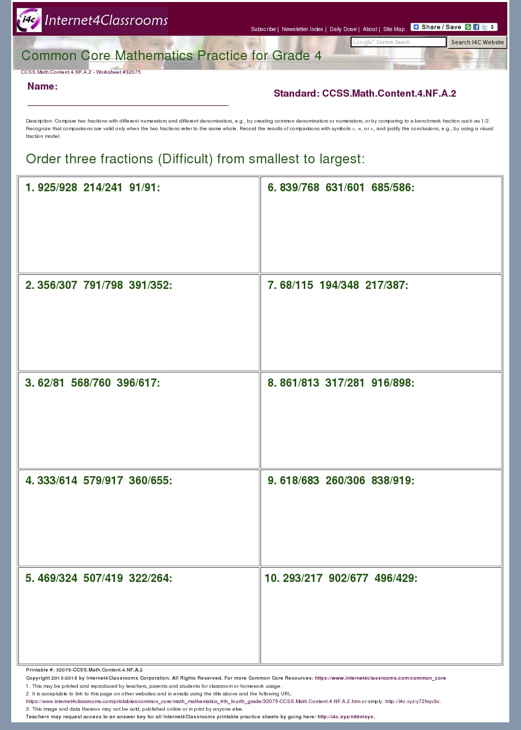 Description Download Worksheet 32075 CCSS Math Content 4 NF A 2