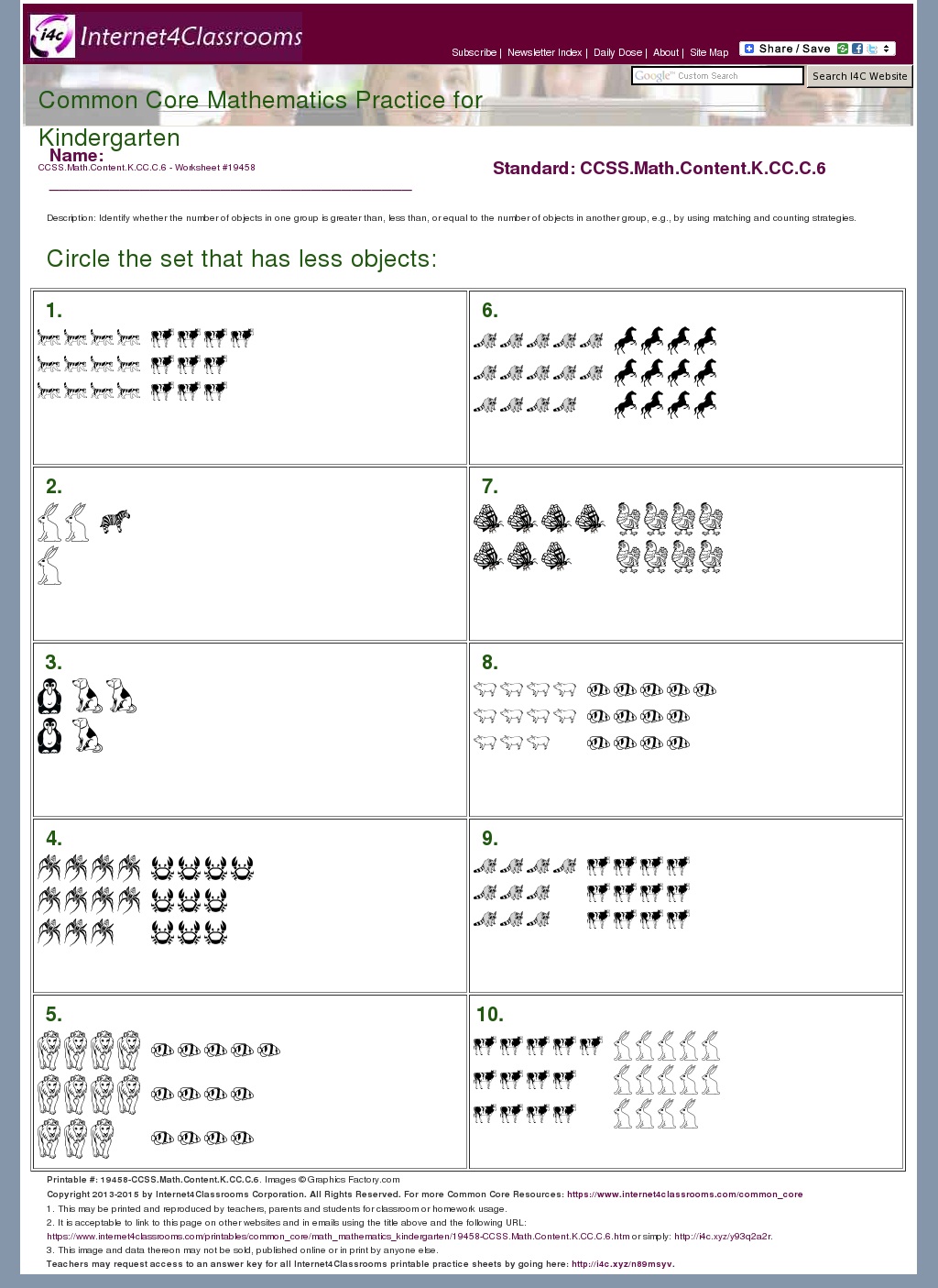 Description Download Worksheet 19458 CCSS Math Content K CC C 6